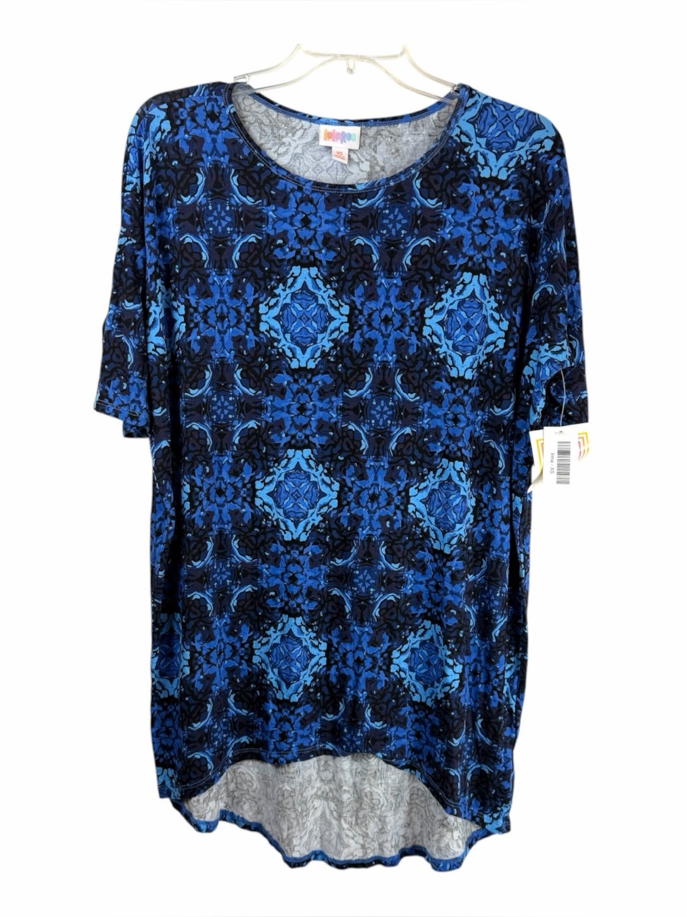 NWT LULAROE Blue Geometric Kaleidoscope Long Pullover Top Womens Size XS